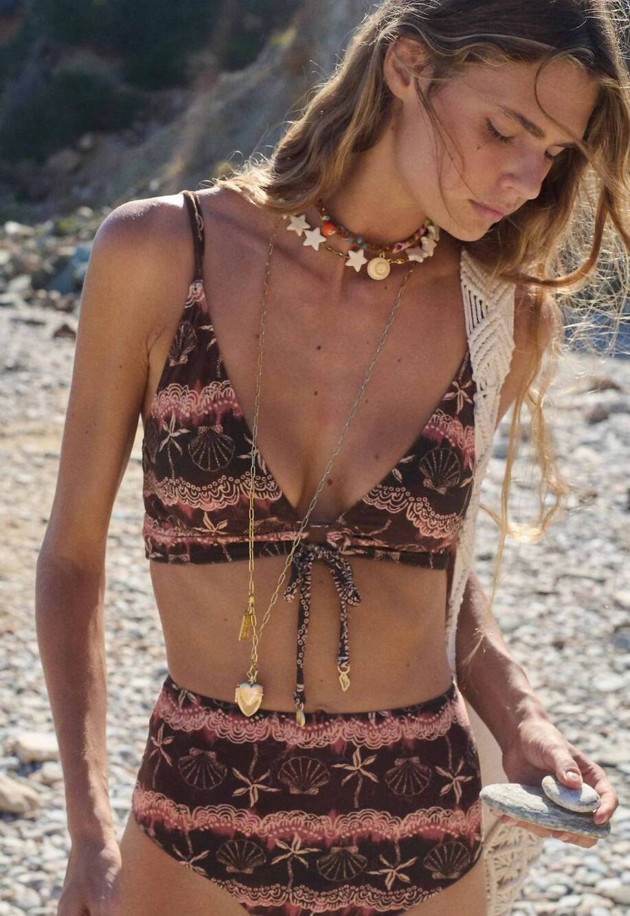 NEW SPELL mermaid cove long line triangle bikini top in espresso